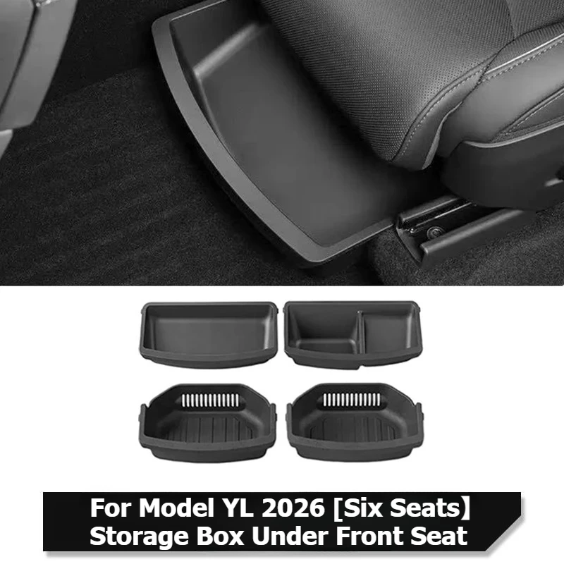 TPE Under Seat Drawer Storage Box Organizer Tray For Tesla 2026 Model YL 6-Seat Front Rear Seat Lower Car Interior Accessories