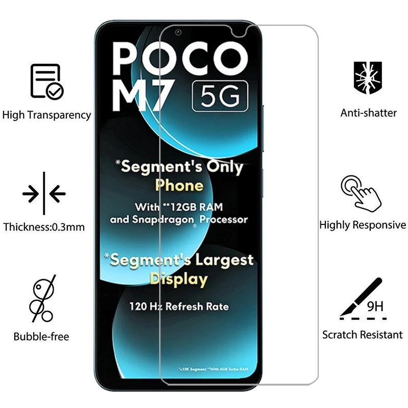 واقي شاشة من الزجاج المقسى لهاتف شاومي بوكو m7 على pocom7 m 7 7m 4g 5g فيلم الهاتف glas xiomi xaomi xiami poc pco