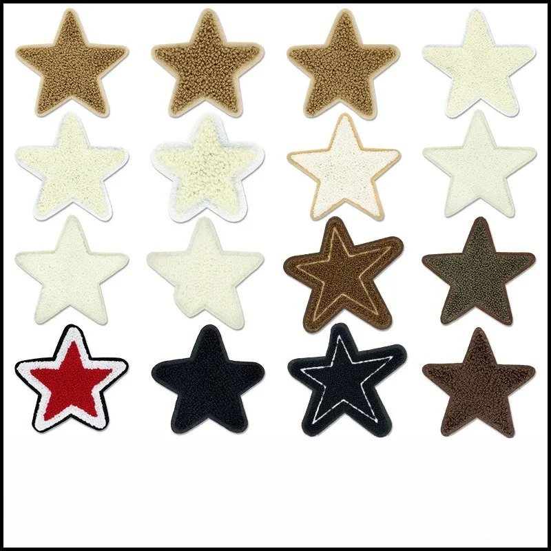 1Pcs Retro Star Chenille Embroidered Patch, Iron on Sew on Varsity Applique for DIY Denim Jackets Hats Bags Clothes