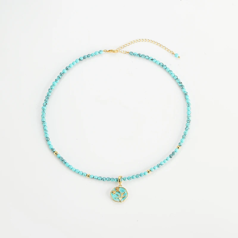 4mm Bohemia Vintage Beads Necklace Jewelry Round Blue Pendants Chain Stone For Woman Luxury Designer Wedding Accessories Bridal