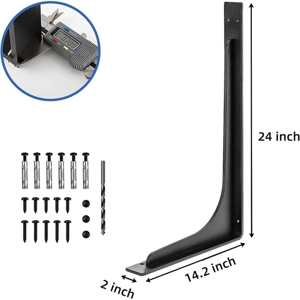 دعامات أرفف معدنية شديدة التحمل على شكل حرف L، 24 × 14.2 بوصة، سبيكة ممتازة، تركيب عالي القوة، دعم زاوية عمودية #2
