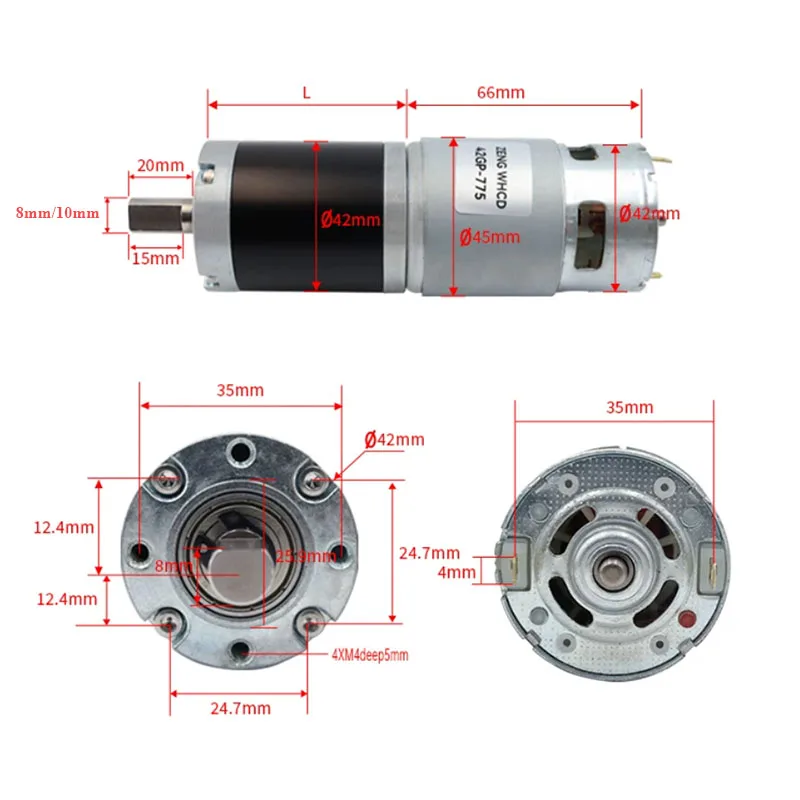 42GP-775 DC Planetary Gearbox Motor High Torque 253KG.CM Slow Speed Regulating Low-Speed Motor 12V 24V CW CCW 8PRM~1600PRM