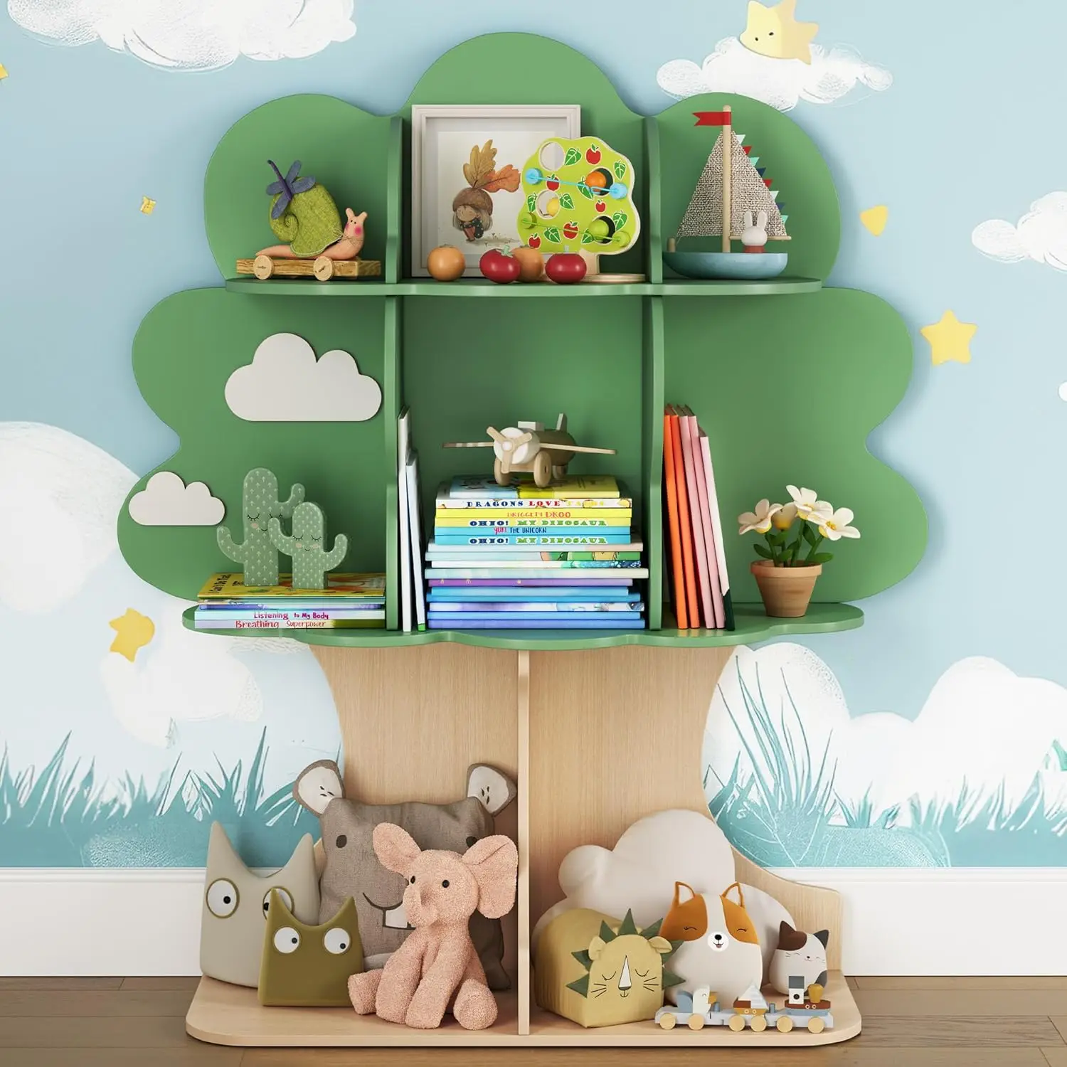 

Детская книжная полка Tree Kids, полка для книг для малышей, детская полка Монтессори для книг и игрушек, деревянный детский книжный шкаф, на заказ