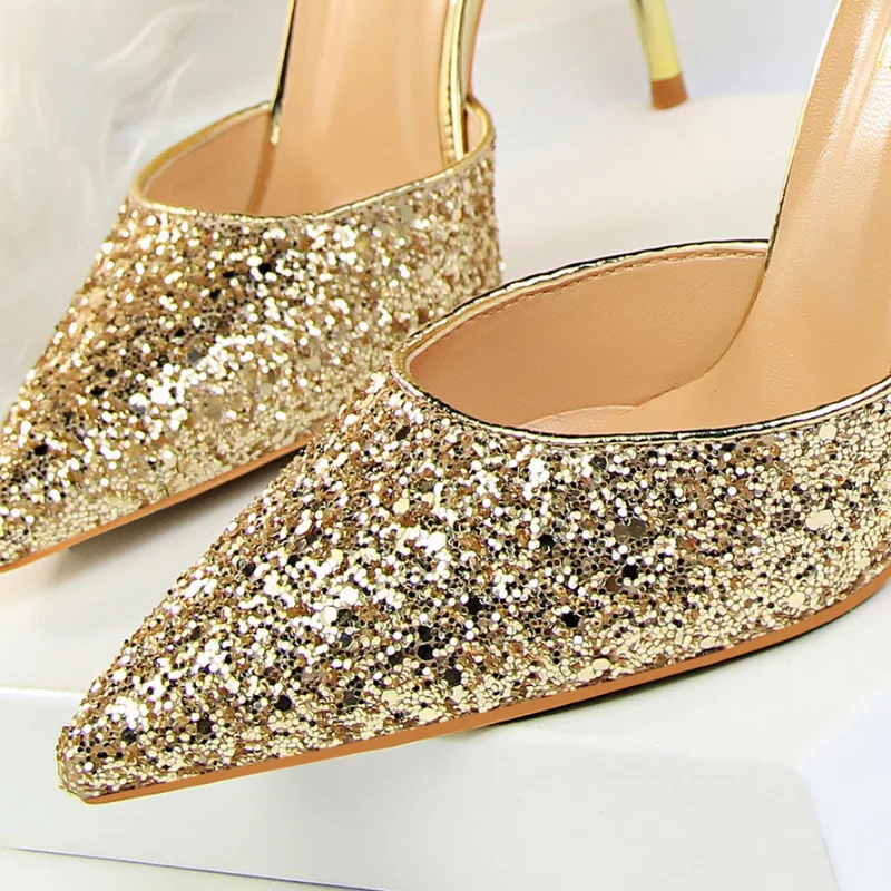 Comemore Elegant Party Sandals Metal Stiletto Glitter Pumps Luxury Women\'s Wedding Shoes Bride Gold Silver 2023 Women High Heels