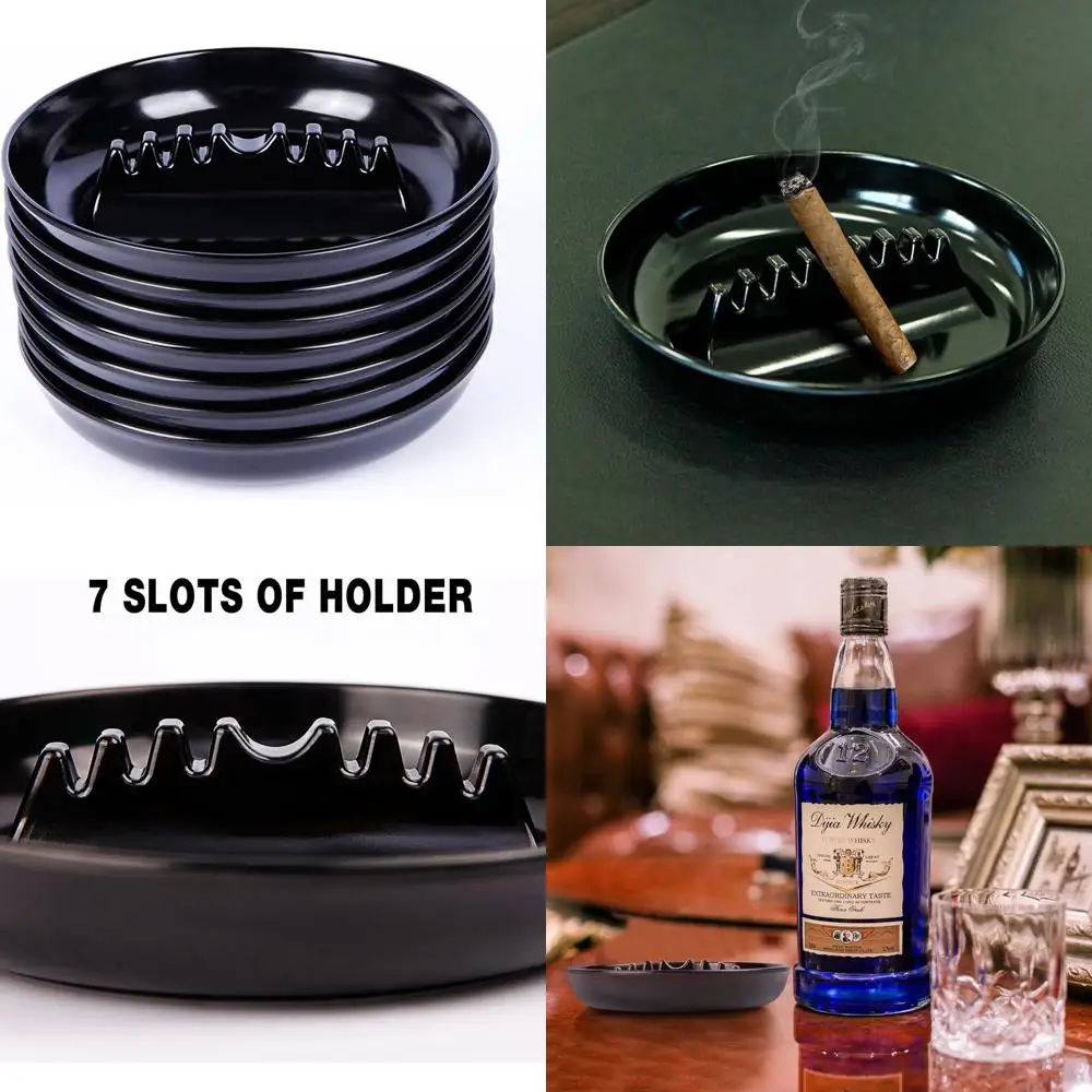 

Наборы пепельниц из 7 шт., пепельница для сигарет и сигар, круглые черные пластиковые пепельницы большого размера, для внутреннего и наружного домашнего офиса.