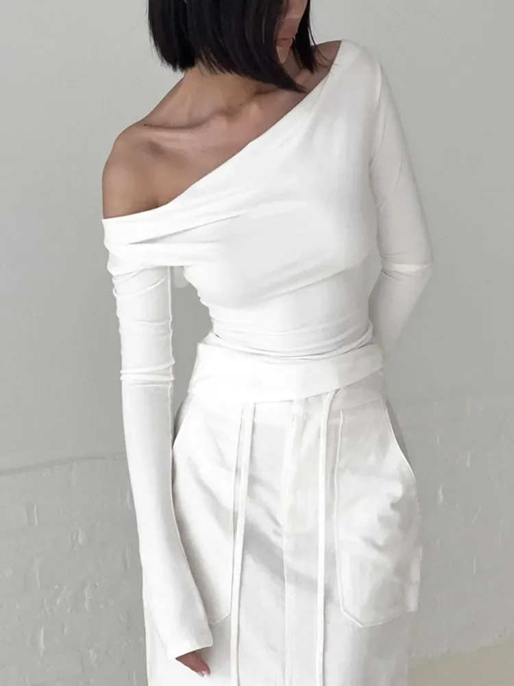 

Off Shoulder T Shirt Women Streetwear Long Sleeve Crop Top Y2k Clothes Tie Back Ropa De Mujer Backless Camisetas Feminist Shirt