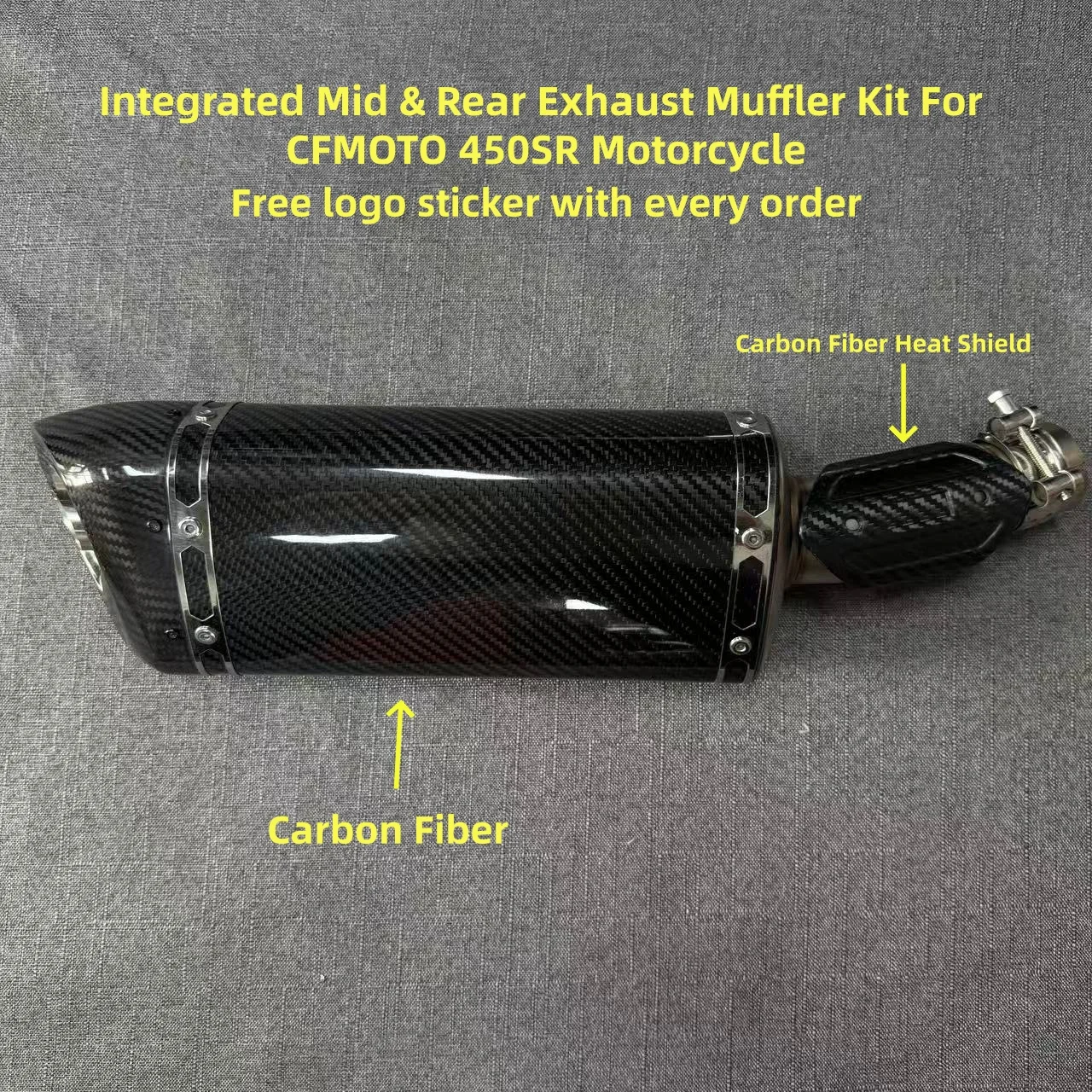 Carbon Fiber Integrated Mid & Rear Exhaust for CFMOTO 450SR, Built-In Quick Release DB Killer