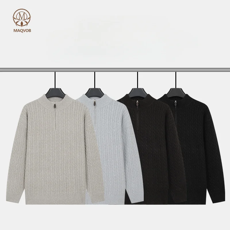 MAQVOB Luxury Quality Men Half-Zip Collar Knit Sweater Autumn Winter Travel Holiday Business Street Camp Thermal Casual Sweater