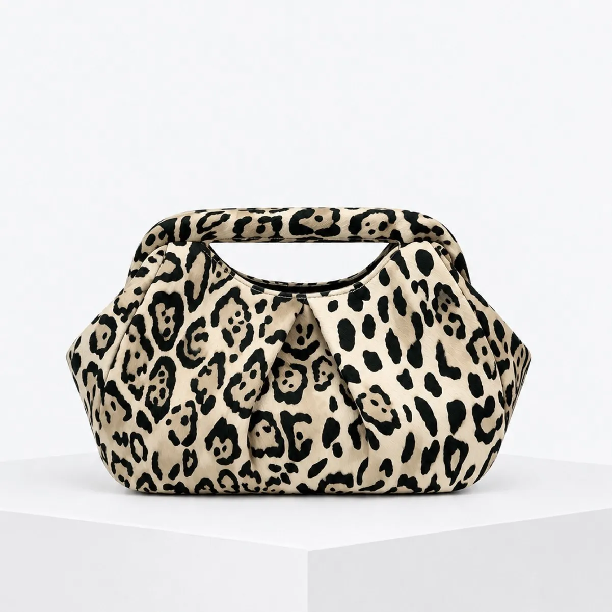 Leopard Print Handbag Pleated Soft Leather Small And Versatile Perfect For Evening Events