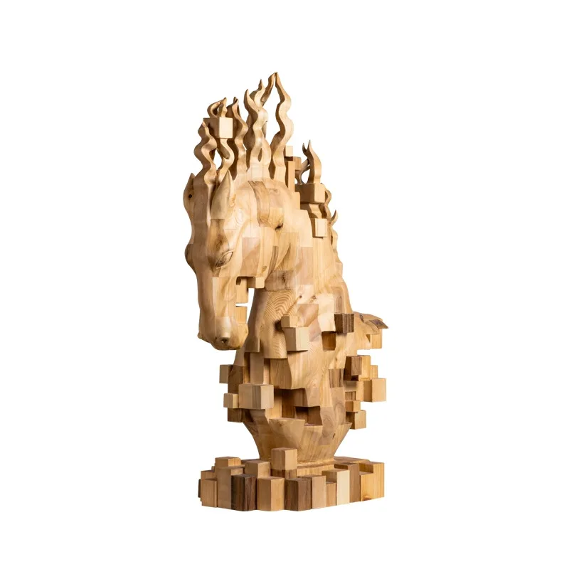 ！@Animal Wood Carving Horse Geometric Abstract Style Tabletop Artwork Modern Home Decor Wedding Diwali Office Lobby