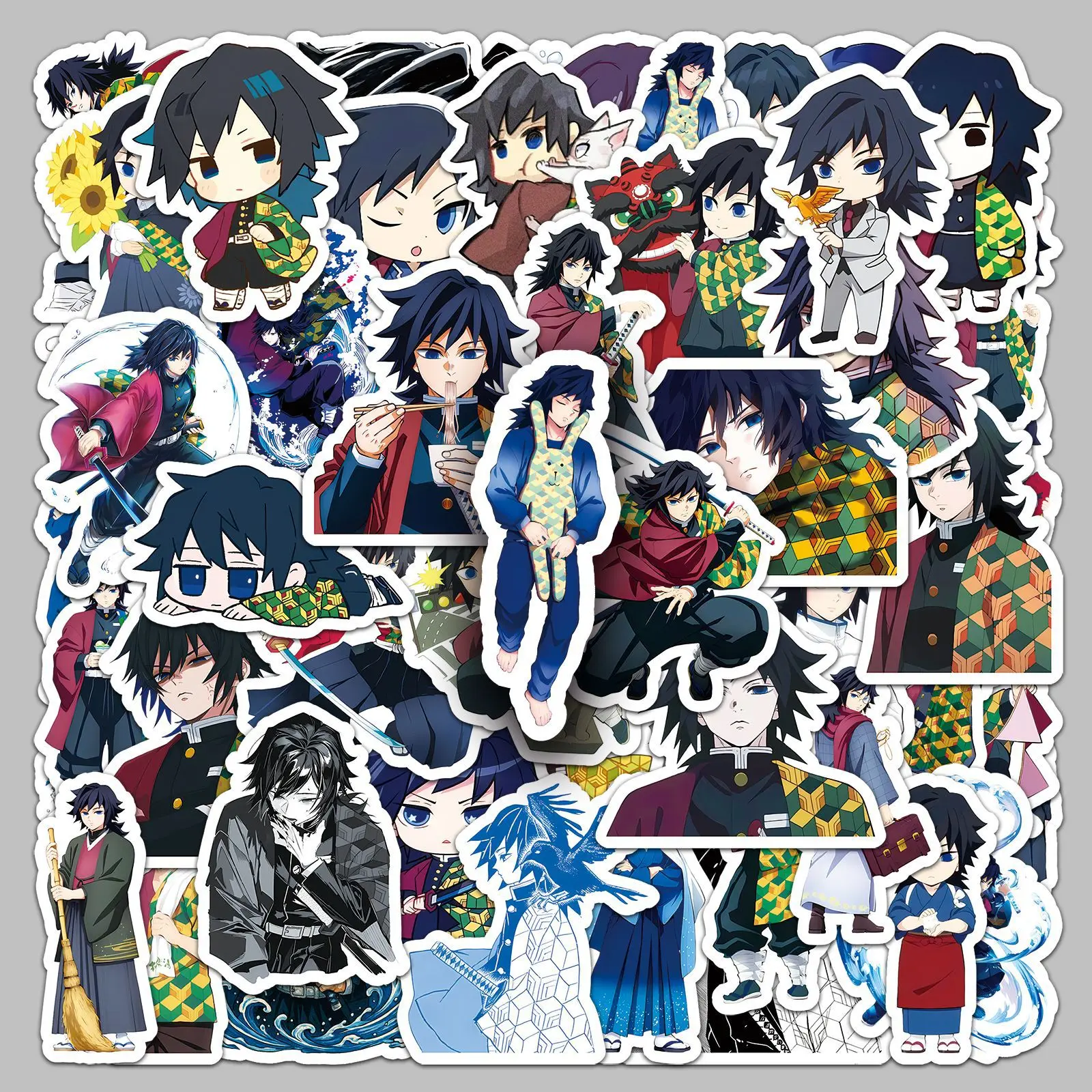 50pcs Set Tomioka Giyuu Figures Anime Demon Slayer Kimetsu No Yaiba Stickers Cartoon For Helmet Laptop Luggage Toy Gift