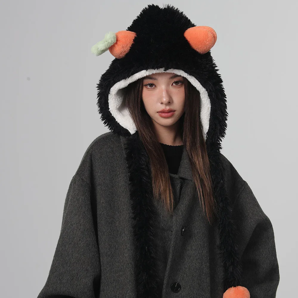 New Carrot Ear caps Funny Fashion Autumn Winter Leopard Fur bomber Ball Plush Big ear hats Hat Soft Warm Thick Basin Bucket Hats