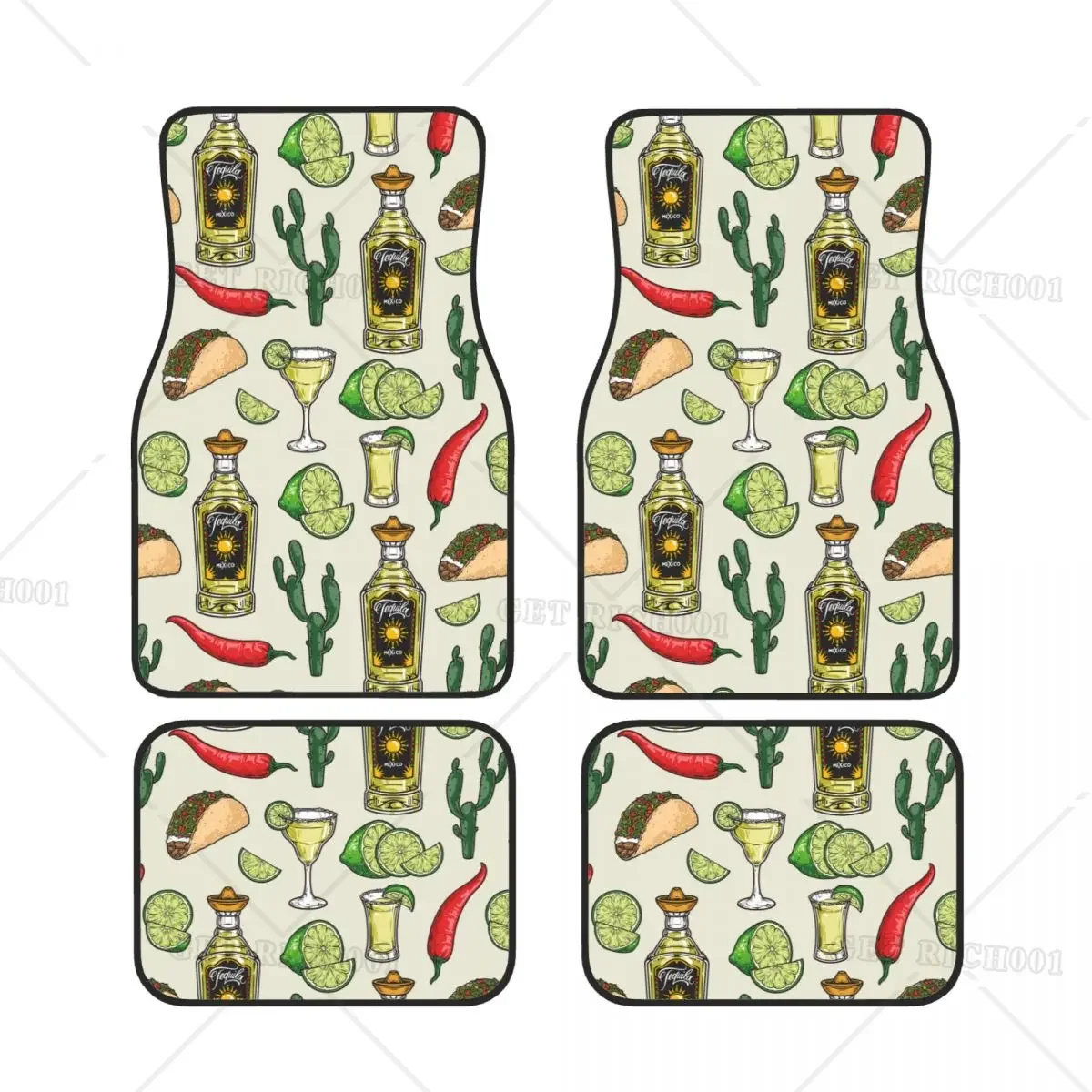 

Juego 4 Alfombrillas Coloridas Para El Suelo L Coche Con Diseño Bebidas México Equila, Accesorios Para El Coche Para Hombres