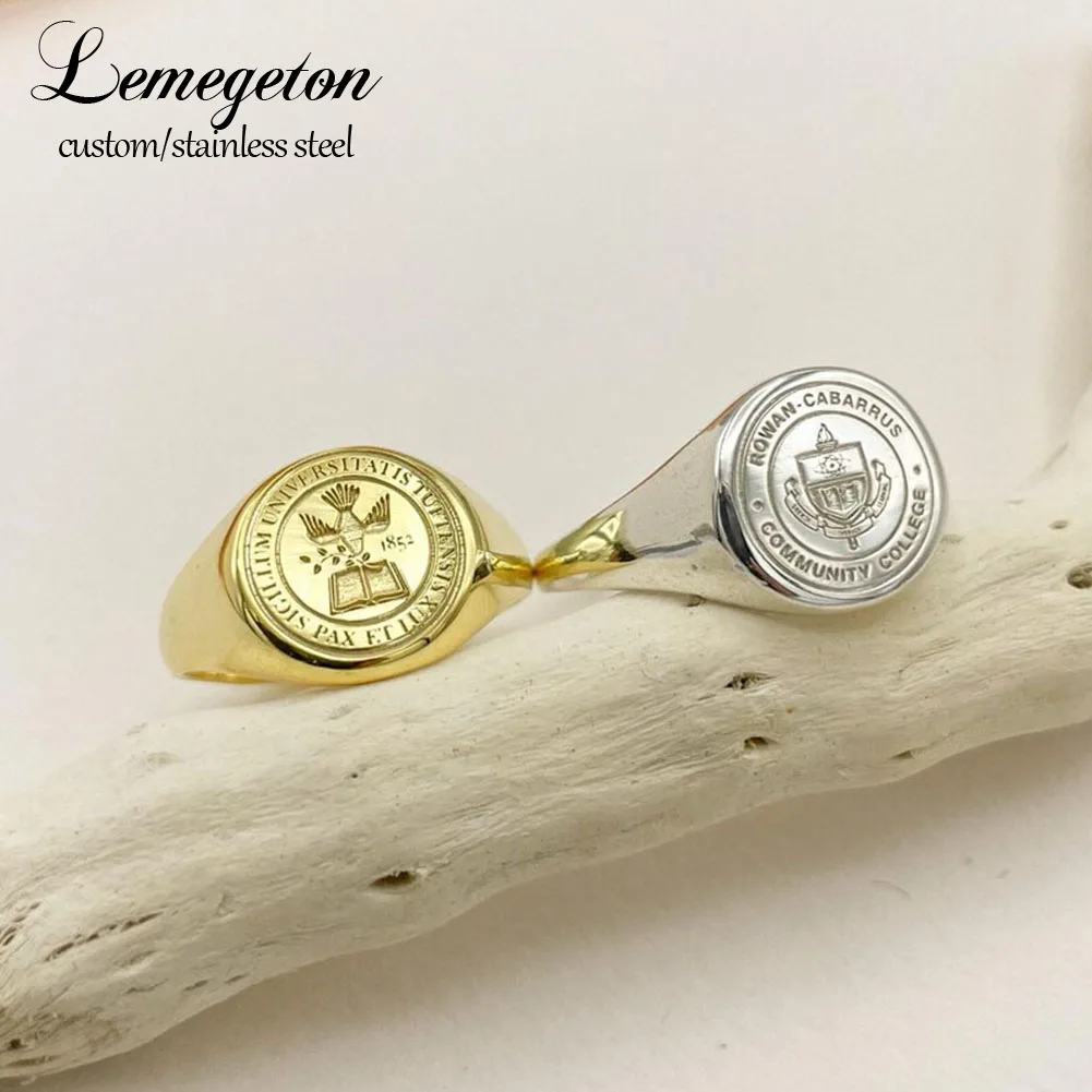 Custom Signet Ring Personalized Logo Ring for Men Women Engraved Family Crest Ring Color Print Photo Rings Class Graduation Gift