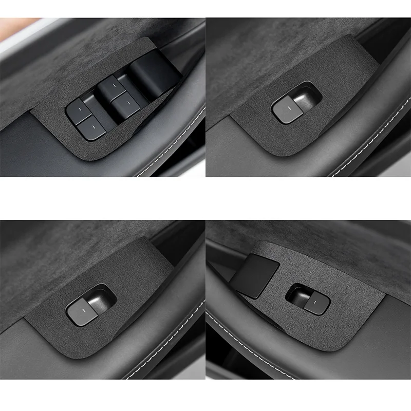 For Tesla Model 3 Model Y,Ultra Thin Suede Car Door Window Lifter Switch Button Frame Decoration Cover Trim Protector Sticker