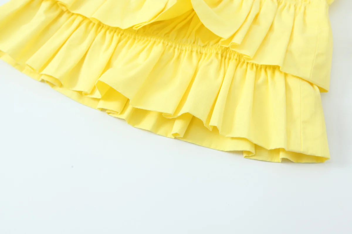 Zevity Nuove Donne Chic Spaghetti Strap Pieghe Increspature Popeline Giallo Grembiule Camicetta Stile Torta Femminile Camicia Blusas Crop Top LS9319