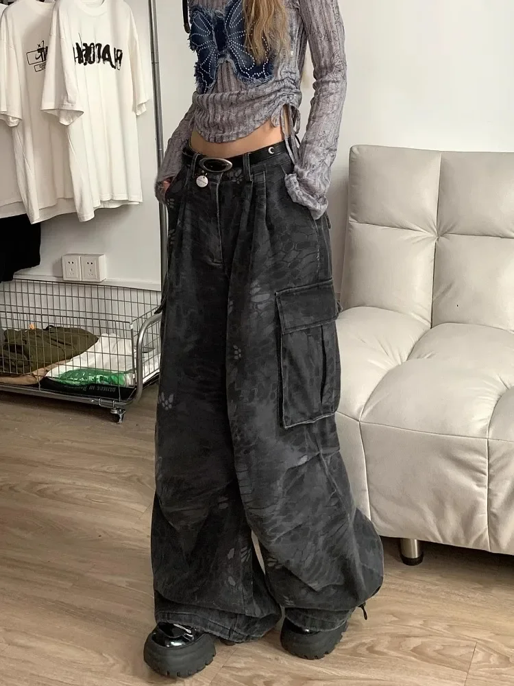 Goth Dark Academia Jeans Women Grunge Japanese Abi Y2K Denim Cargo