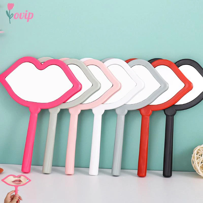 Handheld Makeup Mirror Lip Shape Makeup Vanity Mirror with Handle Hand Mirror Salon Compact Mirrors Cosmetic Mirror for Women