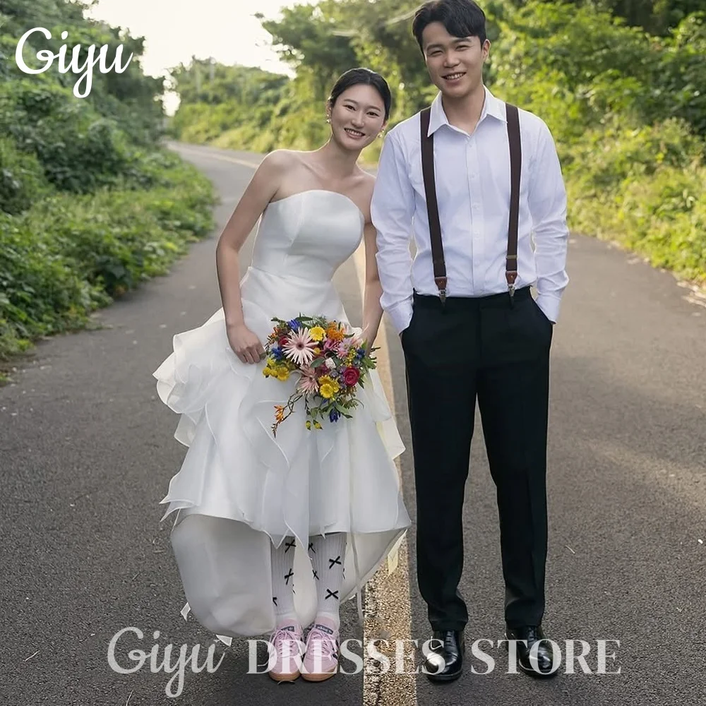 

Giyu Elegnat Strapless Satin A-line Wedding Dresses Sleeveless Pleat Organza Bridal Gown Photoshoot Korea 웨딩드레스 Customised 2025