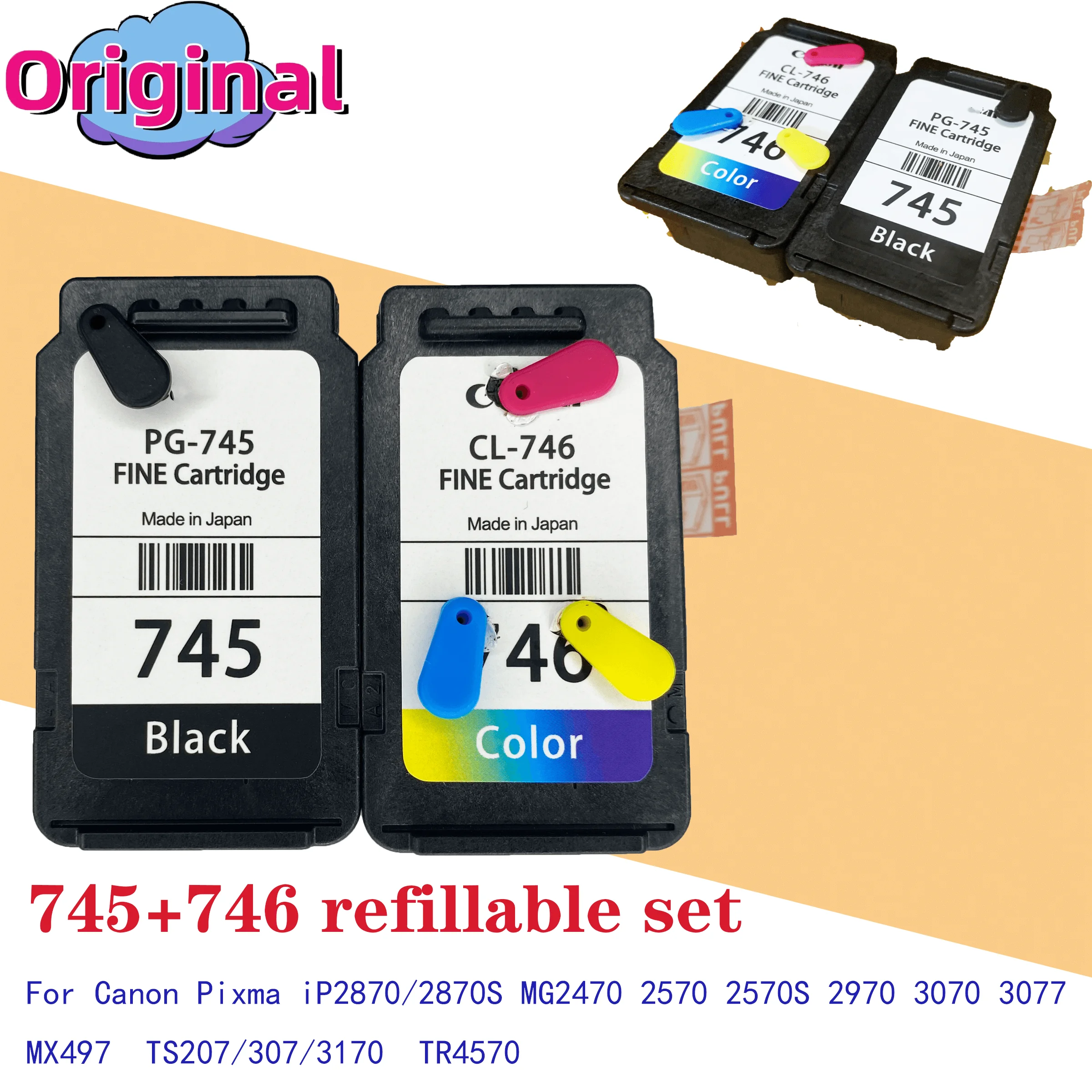 Origina  Ink Cartridge  745 746  For  Canon PIXMA MG2400 MG2470 MG2570 MG2580 MG2970 IP2870 MG3077 Printer