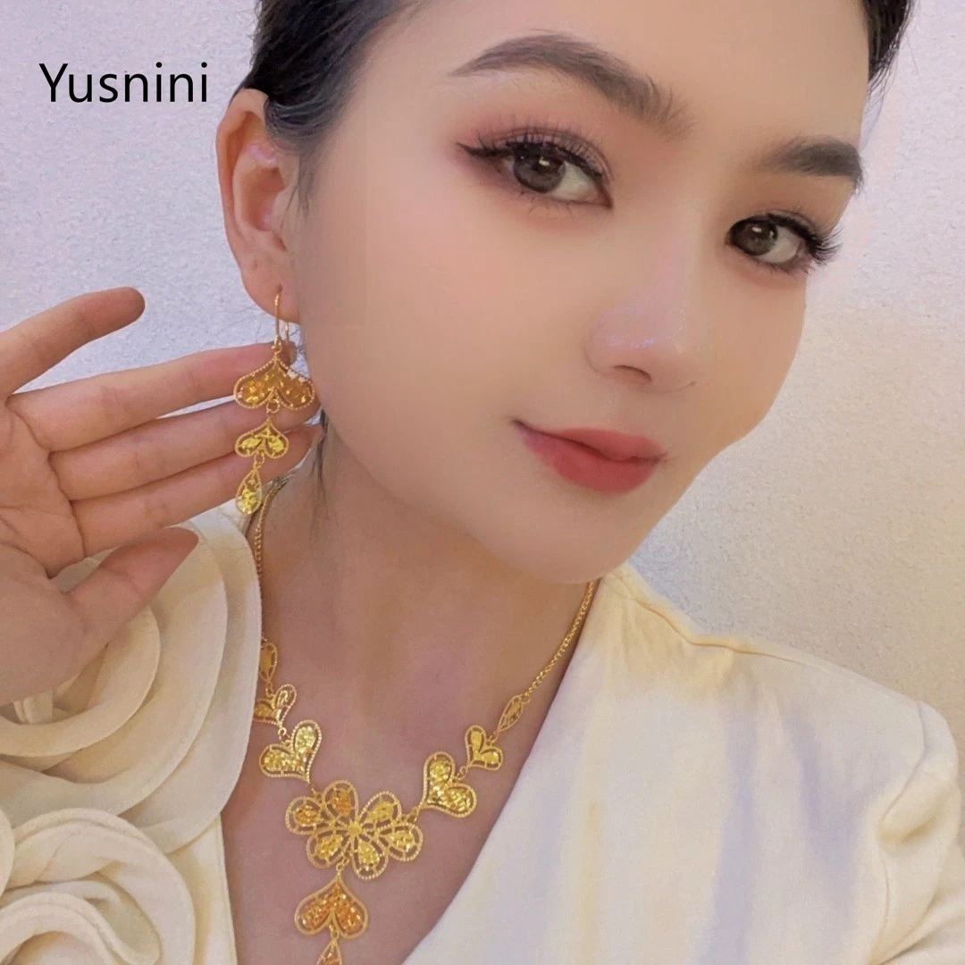 New French Fashion Dubai High end 24K Gold Plated Necklace Earrings Exquisite Wedding Party Jewelry Set for Lovers 777