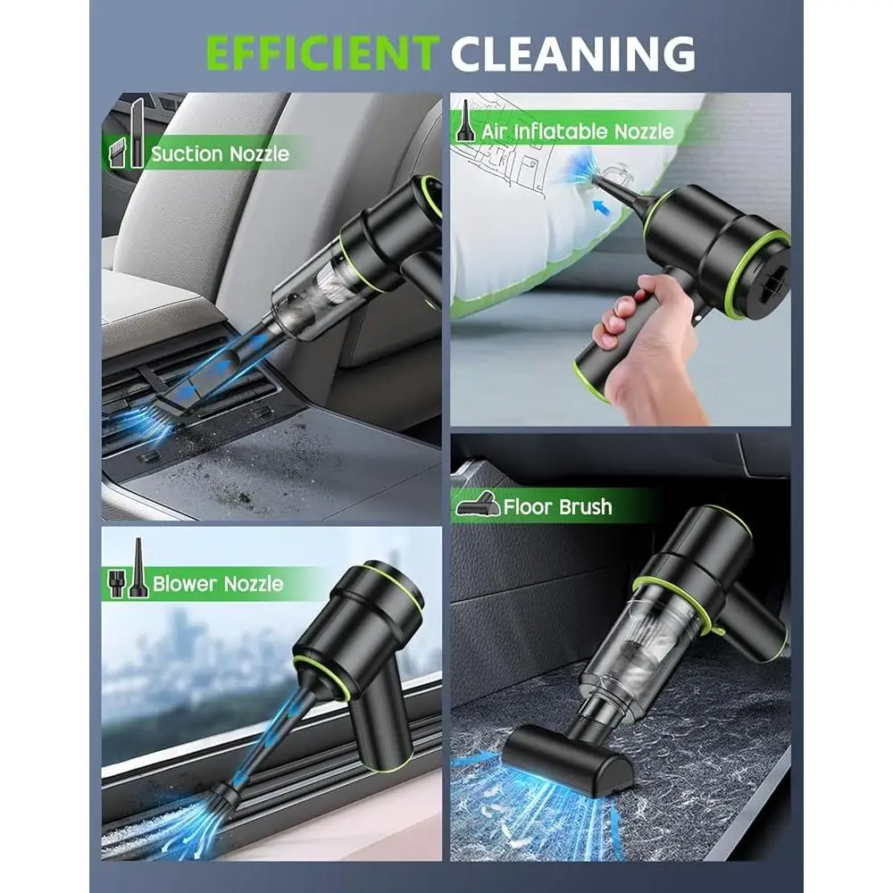 휴대용 자동차 진공 청소기 무선 12000PA 휴대용 미니 진공 HEPA 필터 LED 라이트 다기능 노즐 공기 먼지 떨이