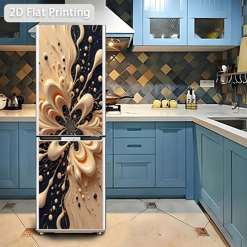 1pc 2D Flat Design Fridge Magnet, 23.62 X 70.87 inch Flowing Cream Art Pattern Wall Sticker Self-Adhesive, Suitable for Cabine