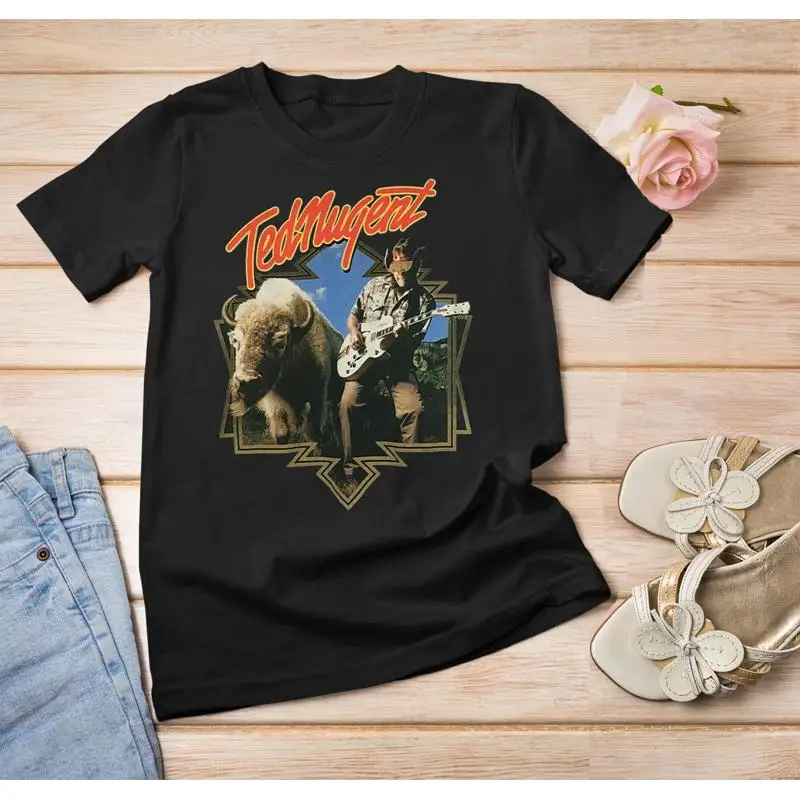 TED NUGENT Concert T Shirt Great White Buffalo Black Cotton men
