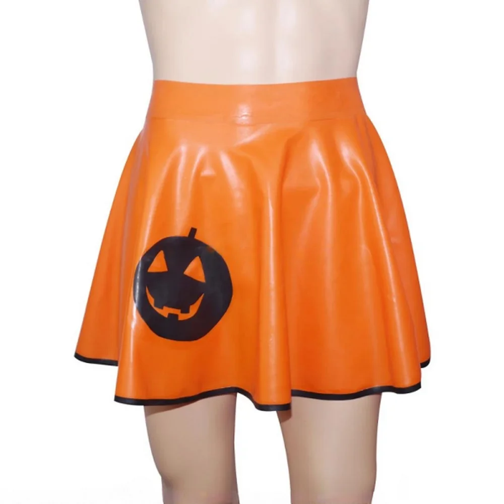 

Orange and Black Trims Sexy Latex Skirts with Pumpkin Rubber Bottoms Uniform