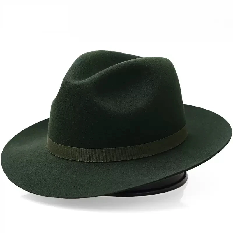 

Green Wool Fedora Hat, Women Men S-XL Size Black Color Floppy Panama Hat Ladies Elegant Church Dress Formal Cap