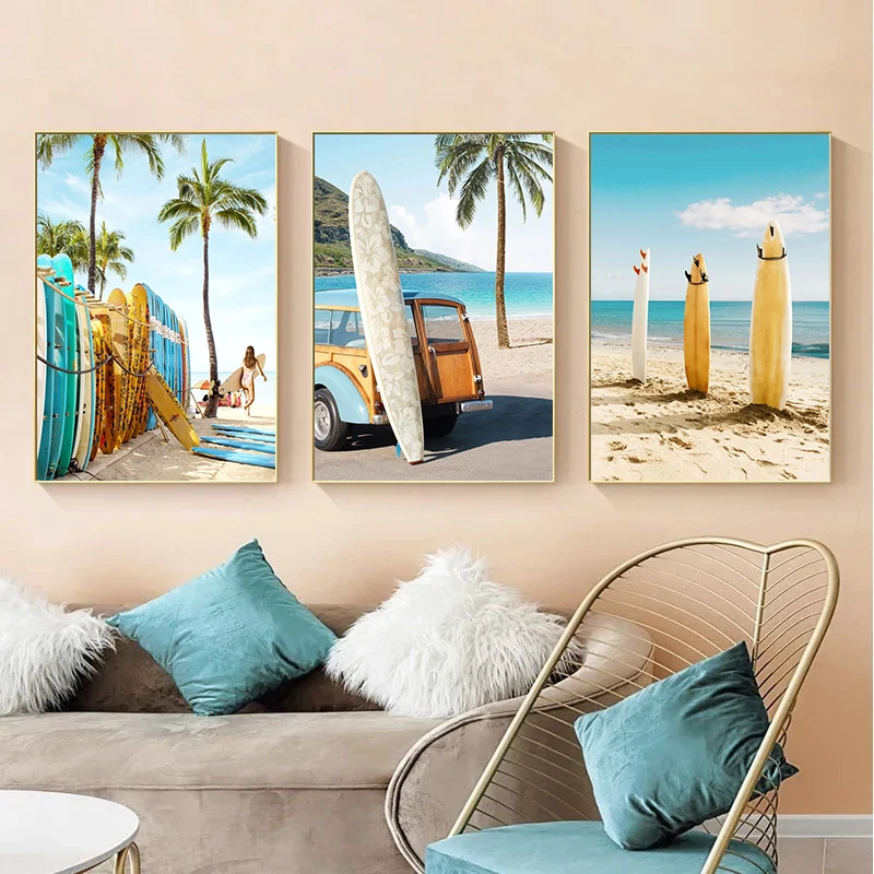 Nordic Beach Poster Summer Beach Surfing Swimming HD Posters Canvas Paintings And Prints Wall Art For House Room Decor Frameless