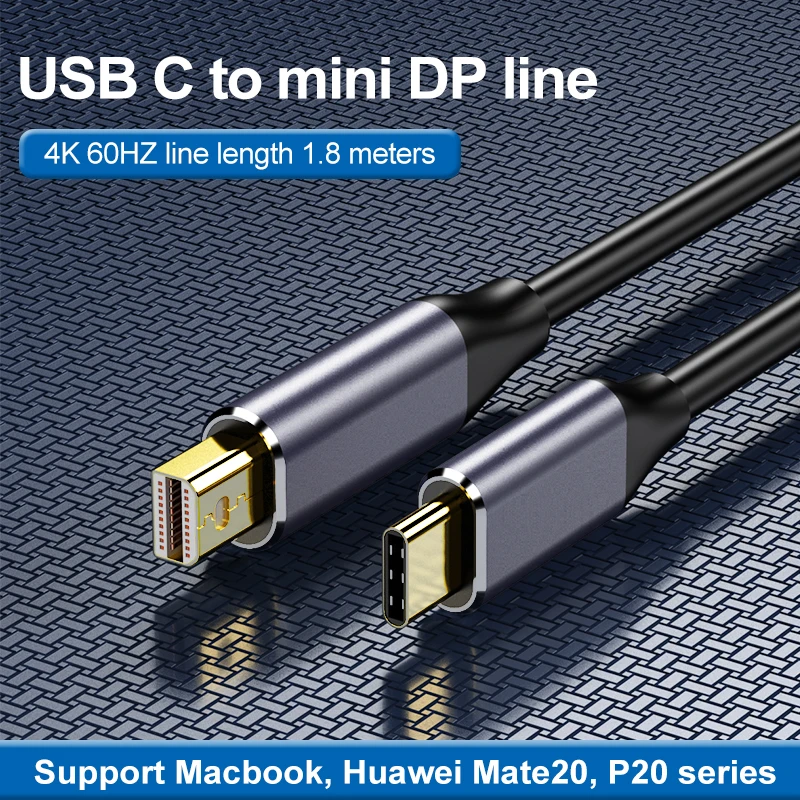 

1.8M Usb Type C To Mini Dp Displayport Cable 4K Hd Video Game Extender Cabo To Projectors Tv Monitor For Phone Macbook Notebook