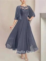 Vestido acampanado con apliques de encaje para madre de la novia, traje elegante de gasa con chaqueta, ocasión Formal, invitados de boda, 2 piezas, nuevo, 2024