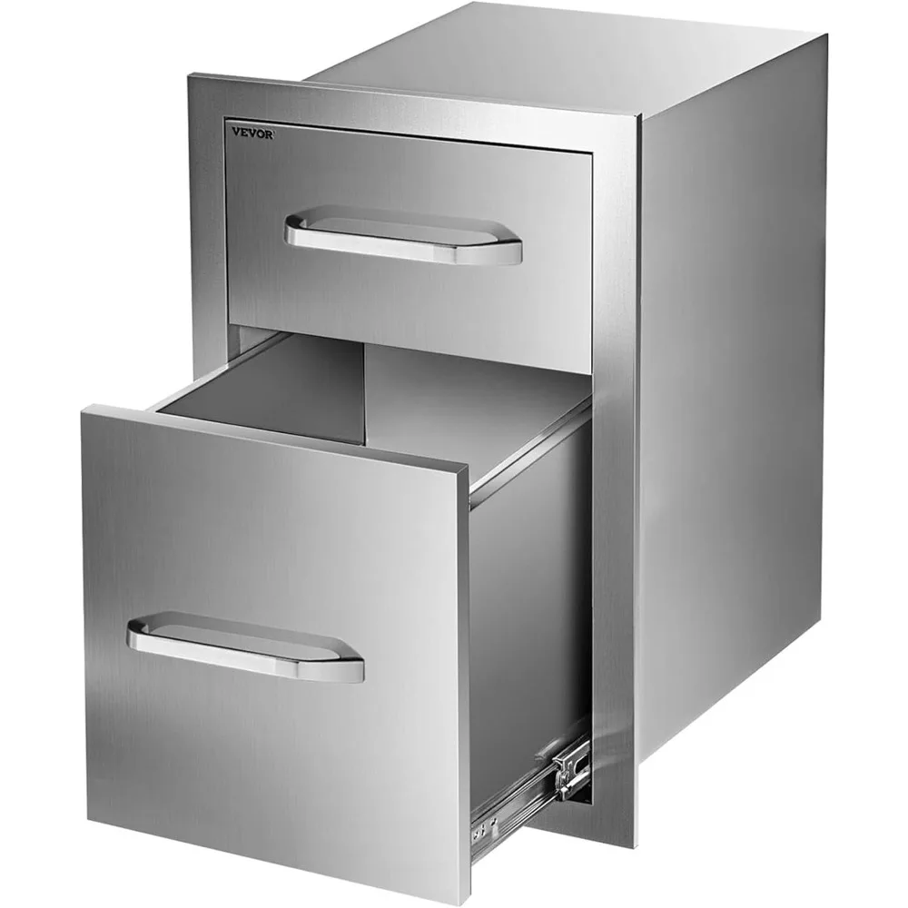 

Outdoor Kitchen Drawers 13" W x 20.4" H x 20.8" D, Flush Mount Double BBQ Access Drawers with Stainless Steel Handle