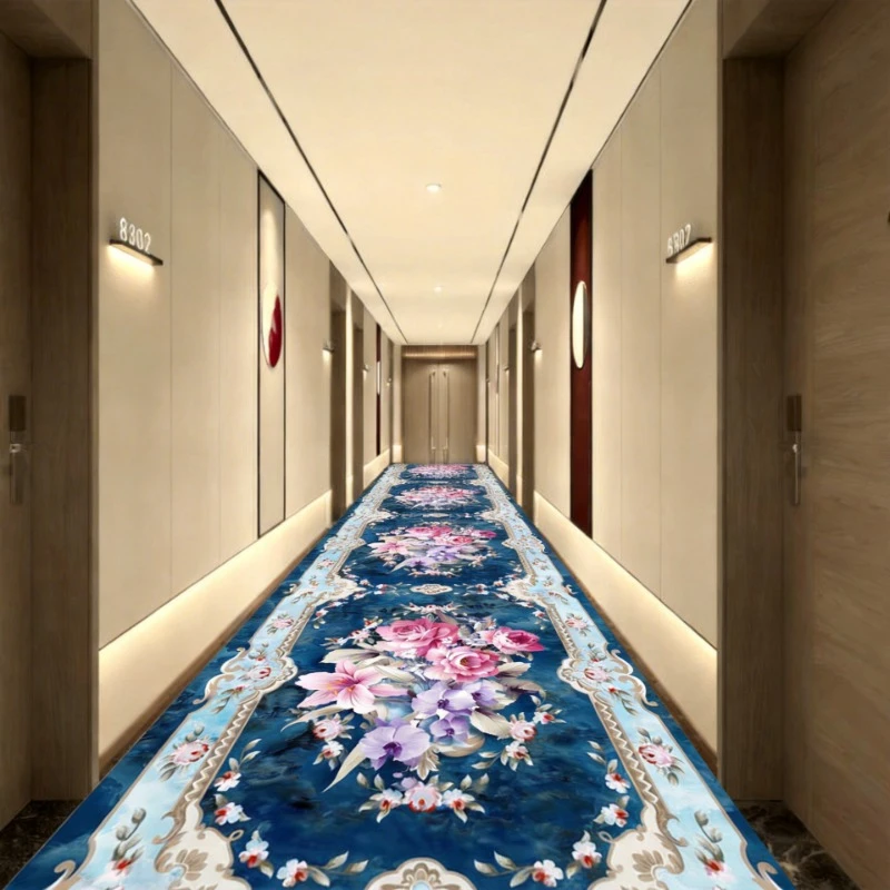 European Luxury Long Corridor Carpet Living Room Decoration High-end Hallway Rug Hotel Aisle Non-slip Floor Mat Customizable