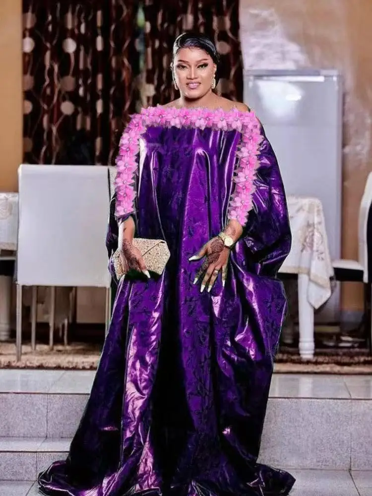 

Nigerian Traditional Wedding Dresses for Mother of The Bride, African Bazin Riche Boubou Gowns with Headscarf