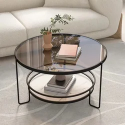 Tempered Glass Coffee Table Small Living Room Round Home Minimalist Table Modern Simple Luxury Furniture Mesas Marble Slate ins
