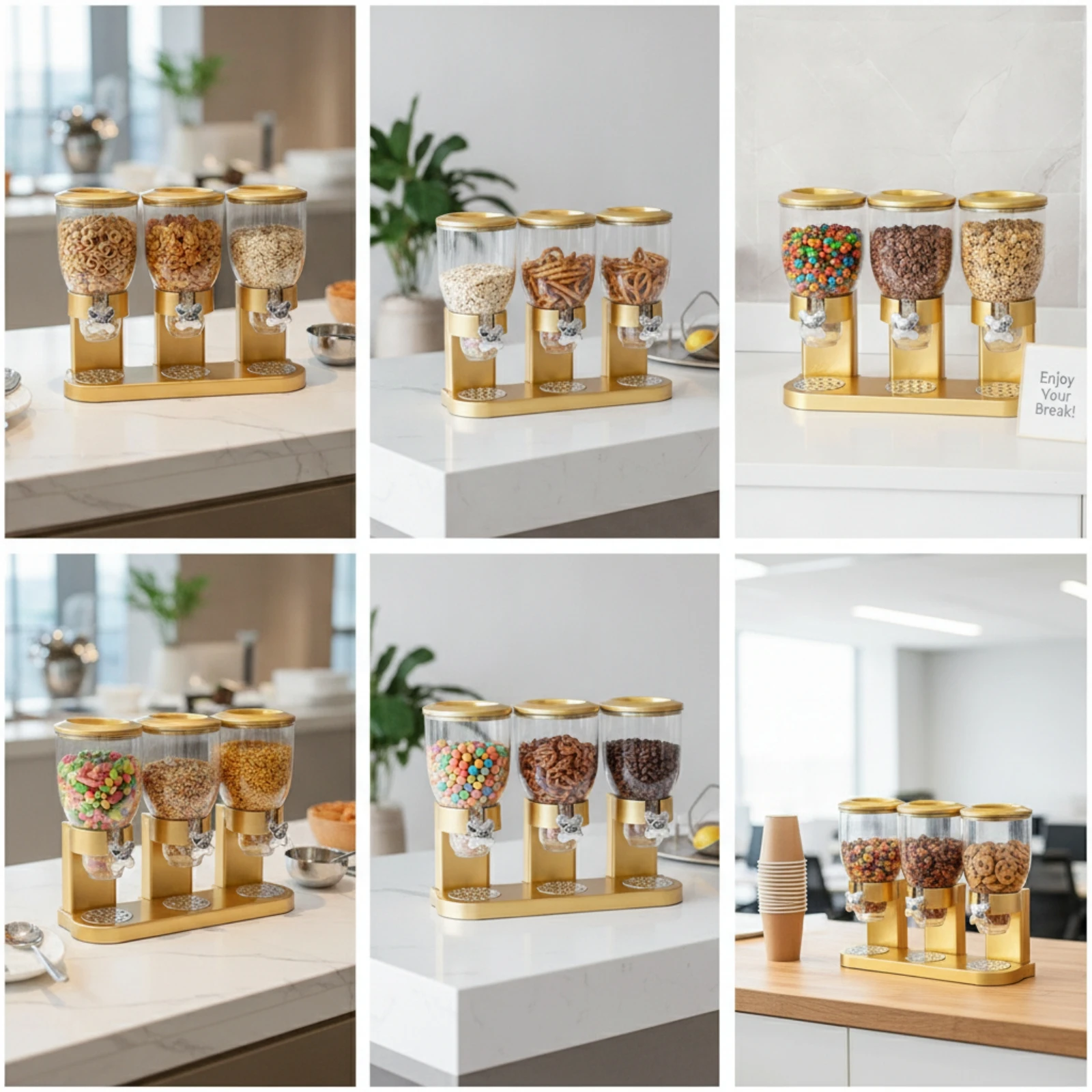 Cereal Dispenser Portion Control Cereal Dispenser with Metal Stand Canister Double Container Modern for Families, Kitchen