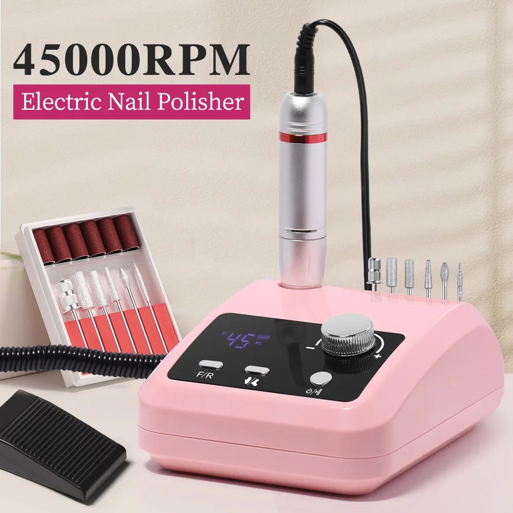 プロ仕様45000-rpm電動ネイルドリル-充電式携帯メタルネイルグラインダー、サロン＆家庭用マニキュアツール