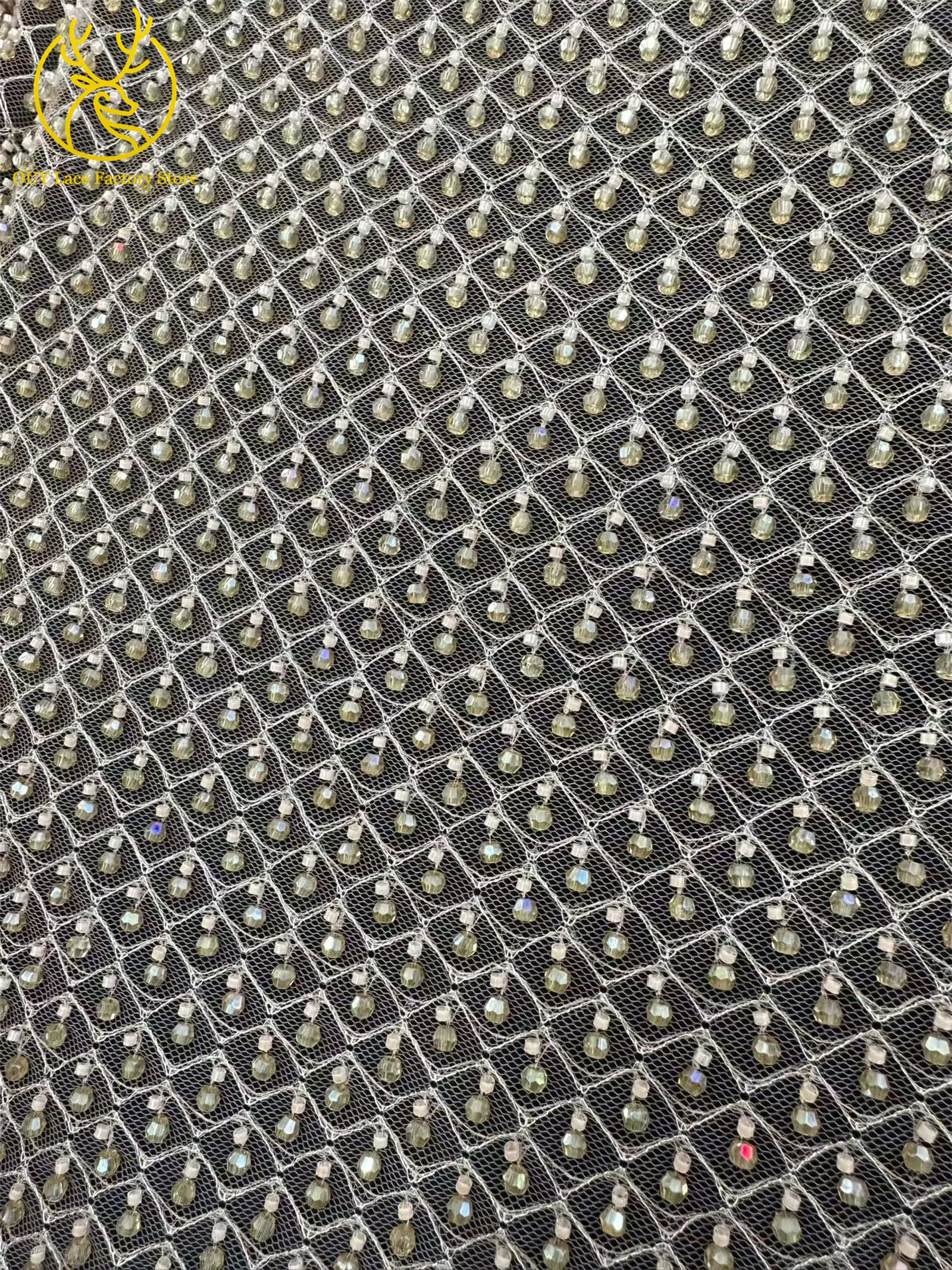5 Yards Nigerianischer Stein-Tüll-Spitzenstoff, brauner afrikanischer Spitzenstoff, hochwertige französische Perlen-Pailletten-Spitze zum Nähen von Partykleidern – Detail 8