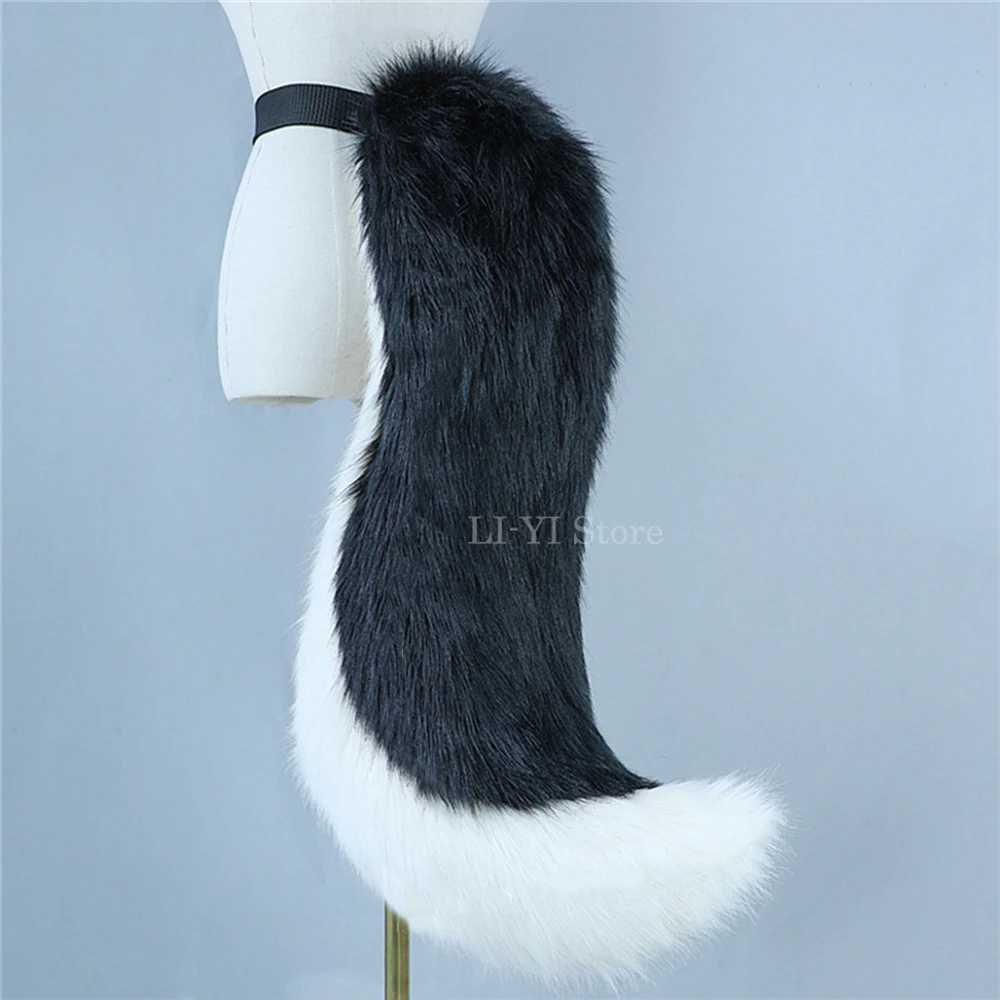 90CM Large Cute Cartoon Furry Tail Beast Fox Wolf Shiba Tail Waist Ornament Party Costume Fancy Dress Plush Anime Cosplay Props