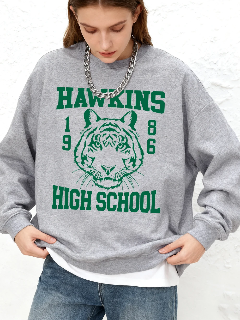 

Толстовки с принтом Hawkins High School 1986, женские зимние свободные толстовки, флисовые теплые топы для бега, базовая повседневная одежда с круглым вырезом