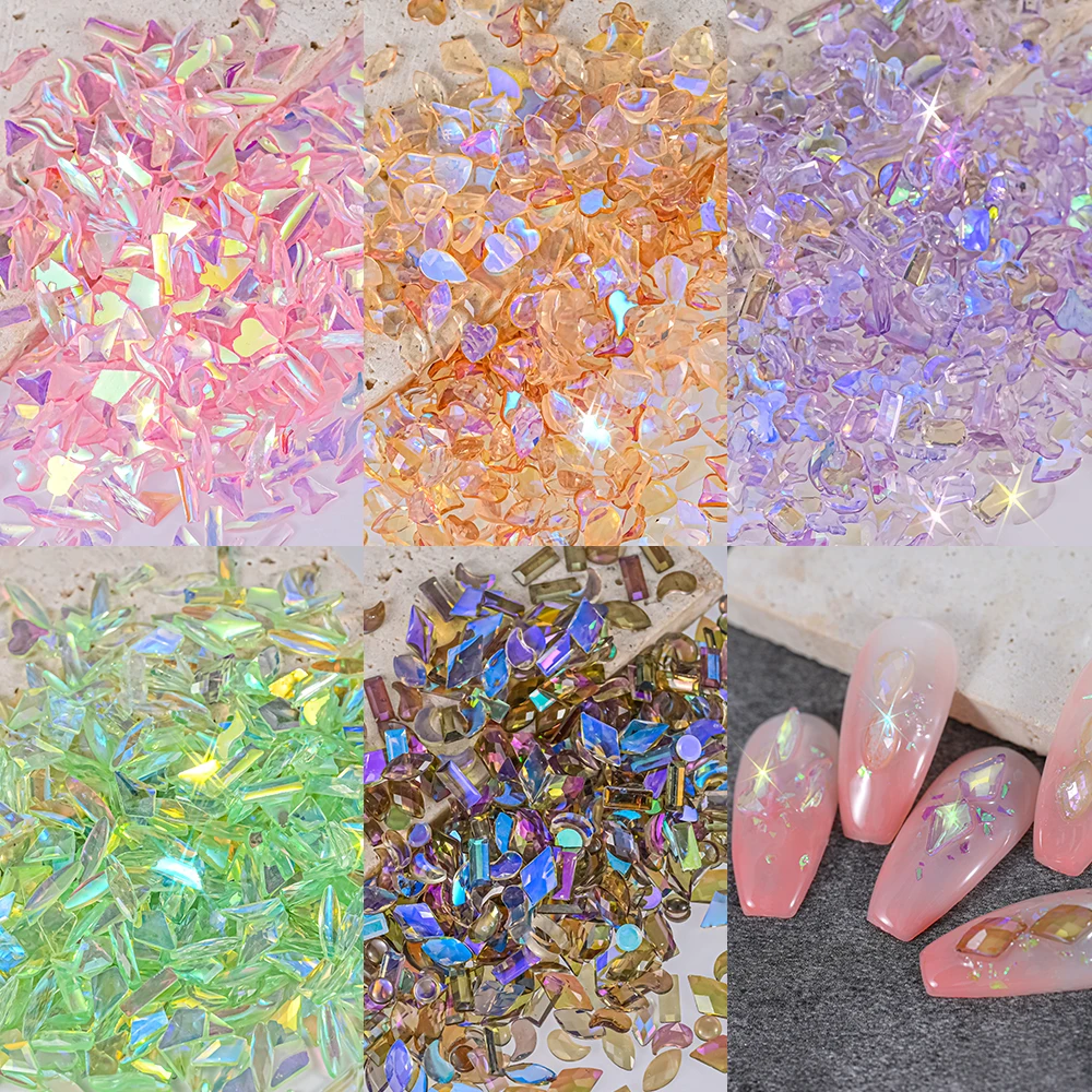 100pcs Aurora Crystal AB Nail Art Rhinestones Mix Flatback Stone Nail Jewelry Gems For Manicure 3D Diamond Nails DIY Decorations