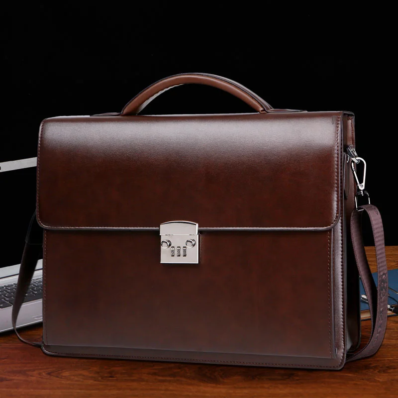 High Quality New Business Trend Password Lock Briefcase Genuine Leather Men Luxury One Shoulder Computer Bag Cross-body Handbag