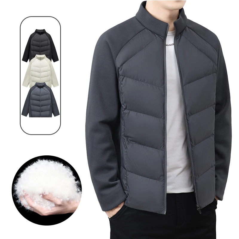 

Мужская зимняя тренировочная куртка с термостойкой и воротником-стойкой, пуховое пальто, спортивная парка с наполнителем на белом утином пуху для тренировок в тренажерном зале, бега на открытом воздухе