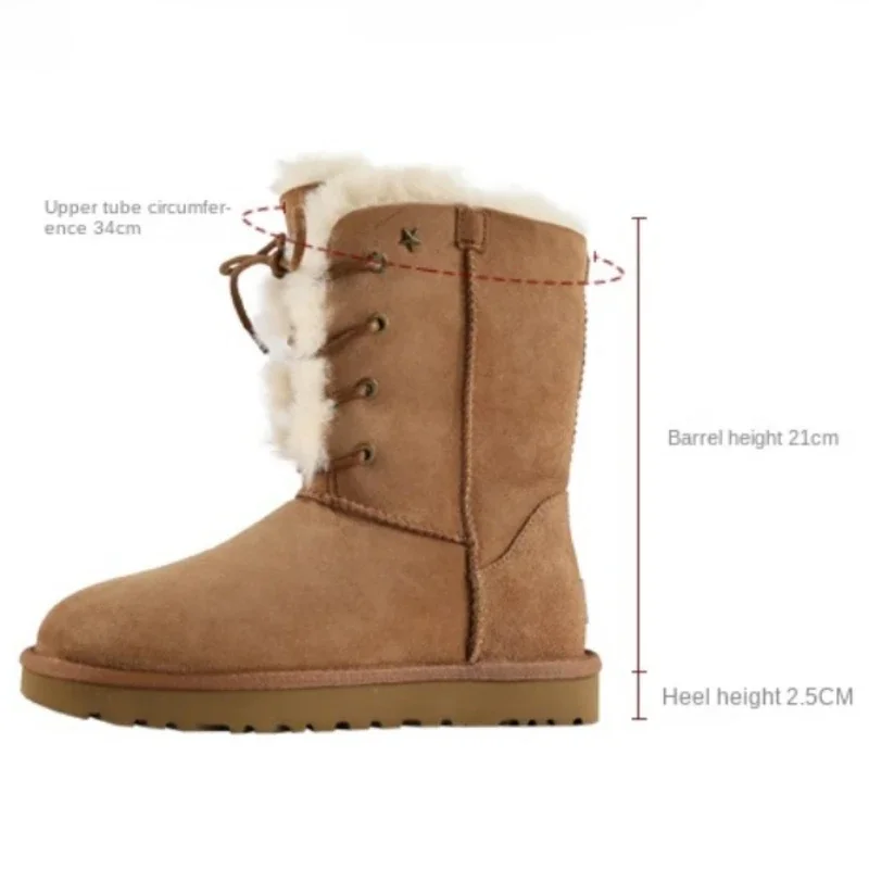 Goddess Australia Snow Boots Women Sheepskin Boots Wool Winter Camel Sheep Fur Warm Flat Mid-calf Lace-up Cotton Shoes