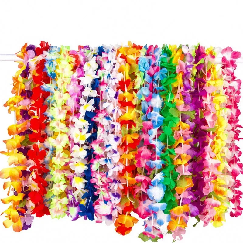 108PCS Hawaiian  Bulk Artificial Flower Garland Necklace Tropical Flower Necklace for Hawaiian Beach supplies Party Decors