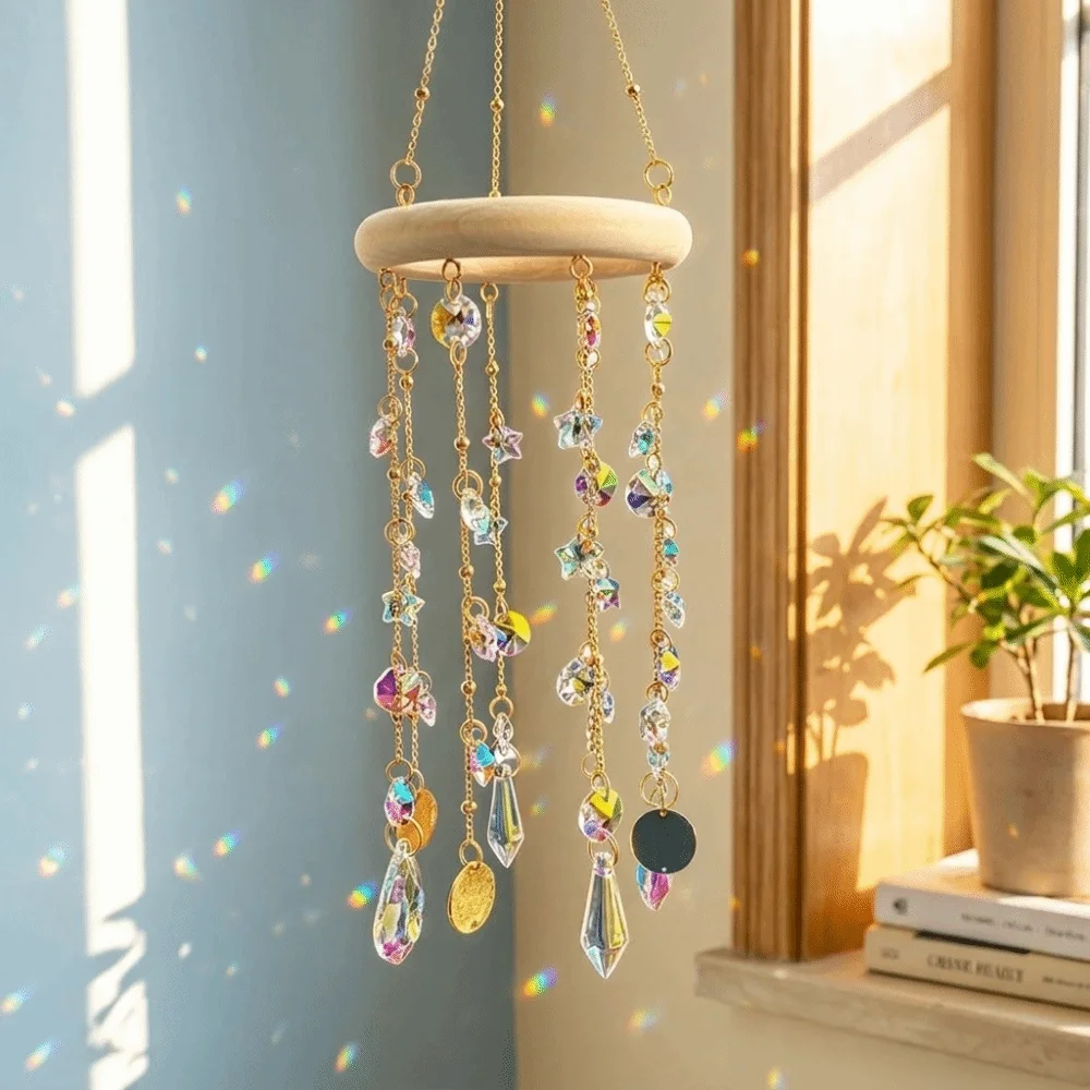 Exquisite Craft Hanging Crystal Sun Catcher Light Refraction Exquisite Prism Rainbow Maker Elegant Retro Wind Chime Garden Decor