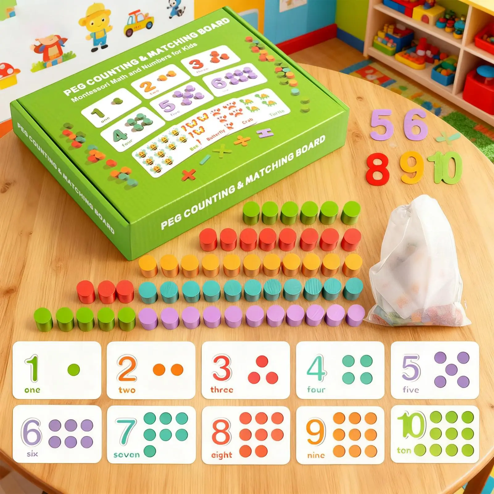 어린이를 위한 카운팅 페그 보드 나무 교육 장난감 유아를 위한 수학 교구 유치원생 어린이 홈스쿨