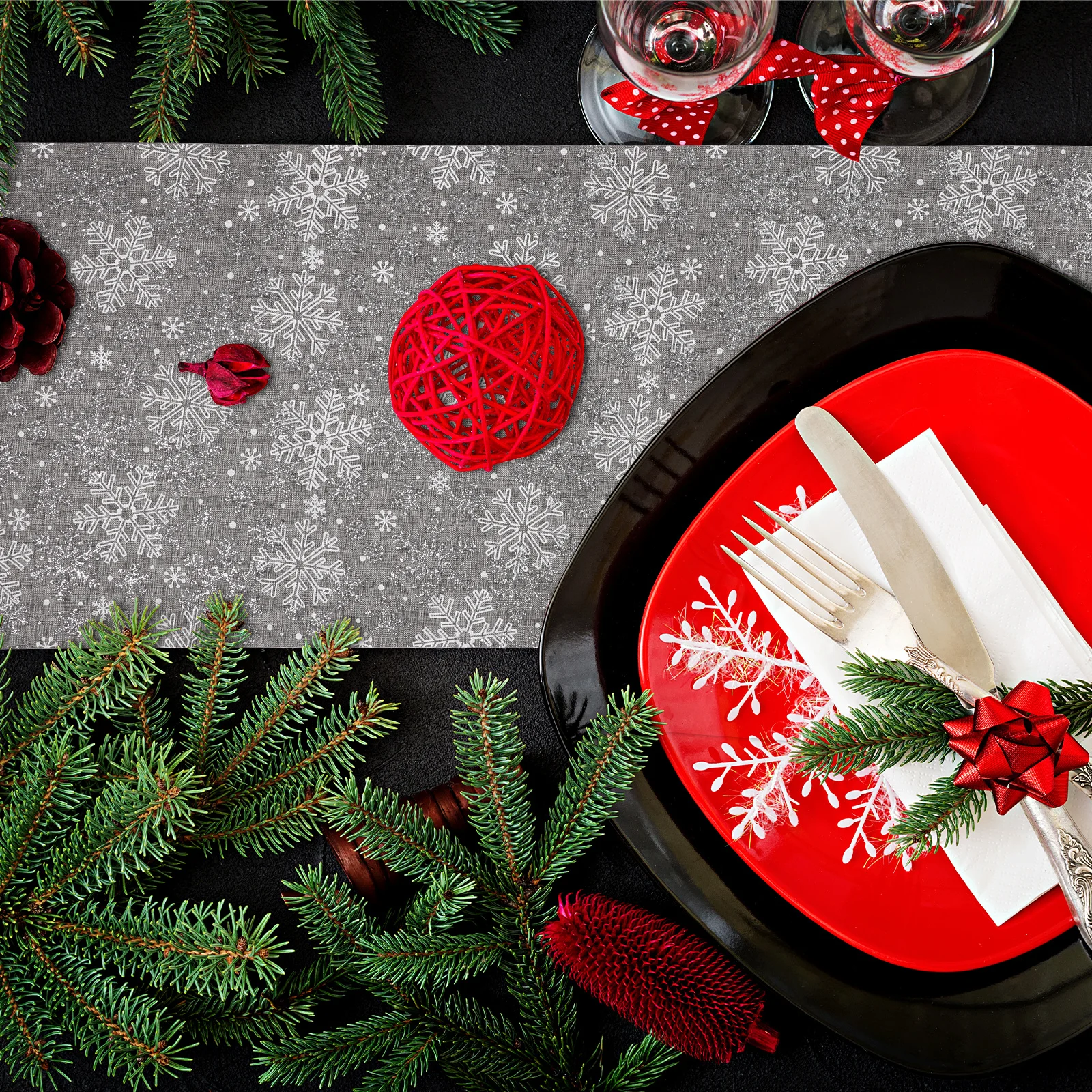 عيد الميلاد الجدول العلم ندفة الثلج طباعة الجدول عداء عطلة ديكور الطعام حزب المنزل المطبخ مفرش المائدة الديكور